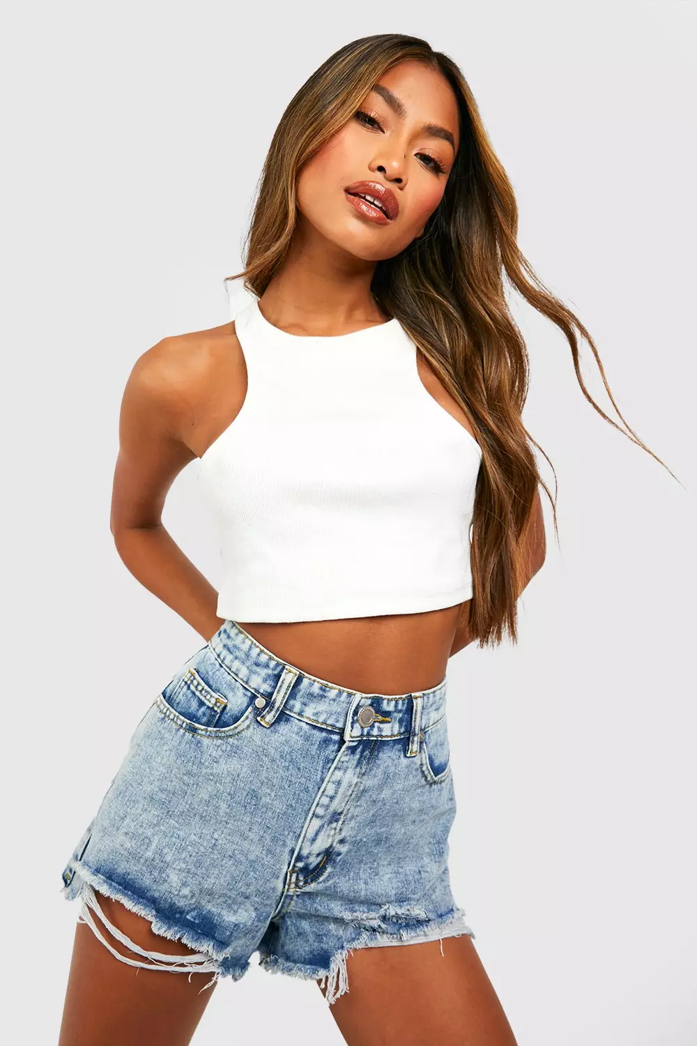 Light wash ripped jean shorts hot sale